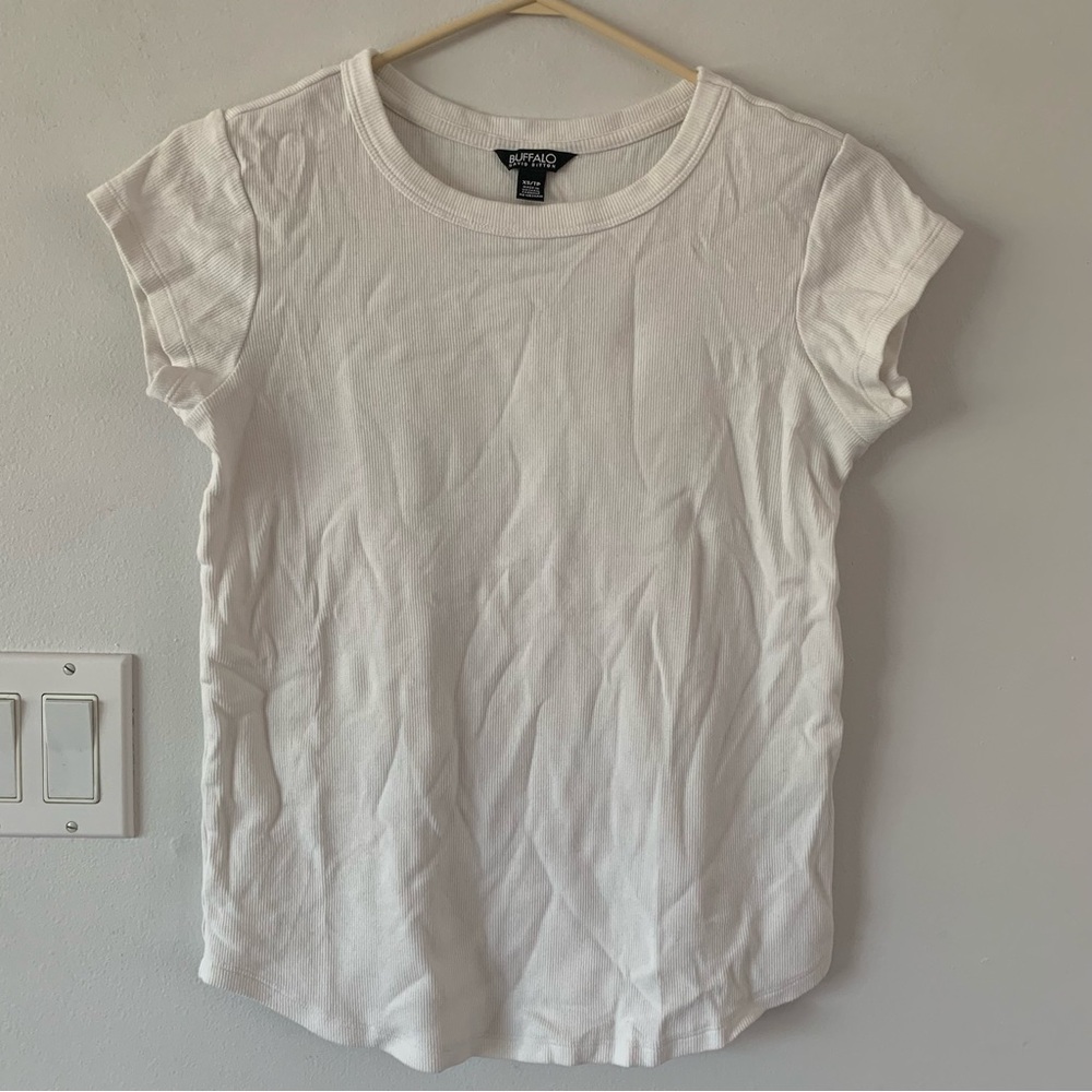 Buffalo David Bitton White Ribbed Top Women’s XS X Small Shirt